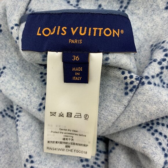 Louis Vuitton Womens Reversible Wool Hooded Belt Coat Blue Logo Print Size 36 XS - Picture 4 of 8